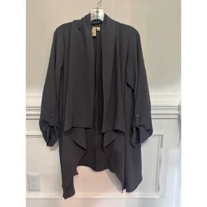 Cardigan Open Front Flowy Light Gray Womens Medium Oversized 3/4 Sleeve Career